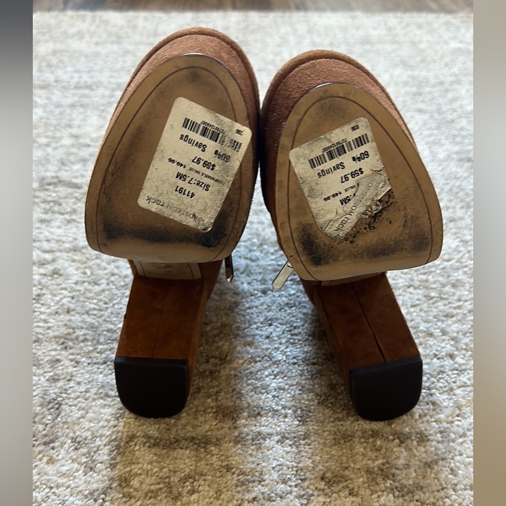 Sam Edelman Brown Suede Platform Block Heel Ankle Boots - Picture 4 of 4